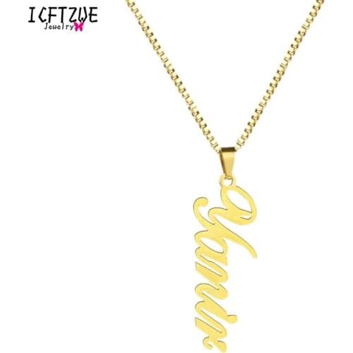 Personalized Gold Box Chain Vertical Name Necklace Women Men Charm Custom Jewelry Erkek Kolye Nameplate Pendant Bridesmaid Gift