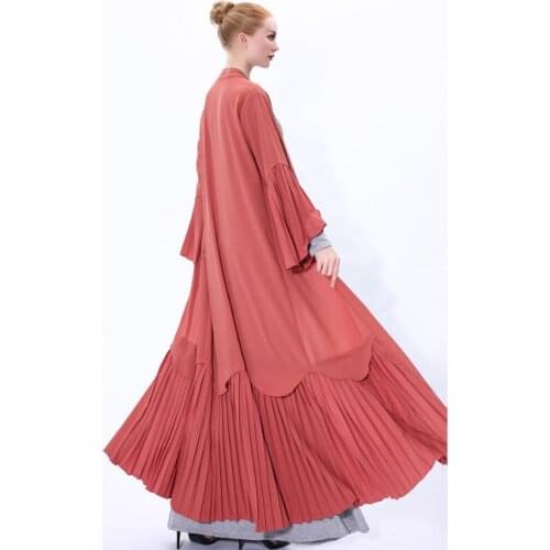 Ramadan Eid pleated Kimono Cardigan Abaya female Dubai Hijab Muslim Dress Kaftan Caftan Islam Clothing Turkish Abayas Robe F1459
