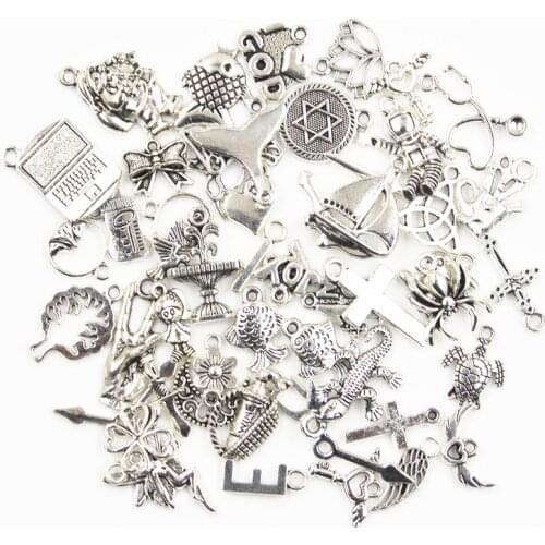 30pcs Charms Sun Moon Horse Crown Leaf Fish Clover Antique Bronze Silver Color Mixed Pendants DIY Making FindingsTibetan Jewelry