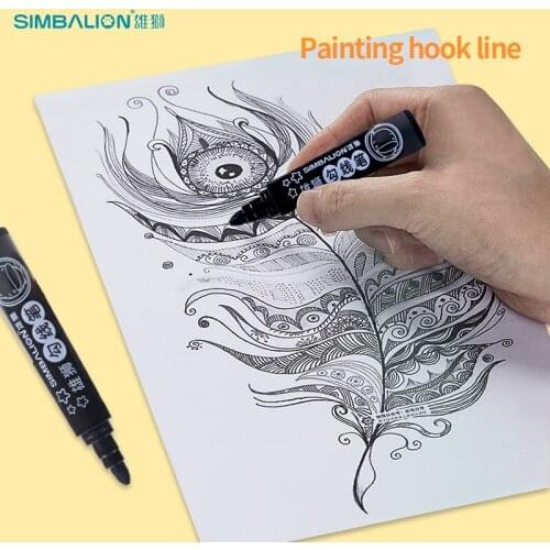 SIMBALION Art Hook Line Watercolor Pen Tasteless Painting Hook Line Pen Graffiti Drawing Color Bold Mark Pen 5 Colors Optional