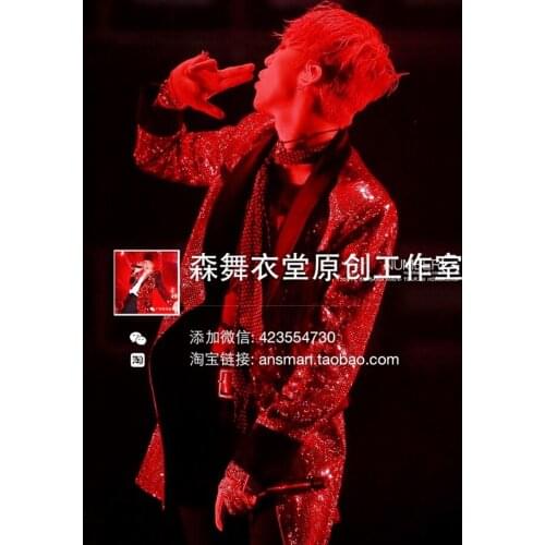 S-5xl ! Men Fashion Slim Dj Singer Concert Red Sequins Bright Long Suit Costumes Clothing Formal Dress