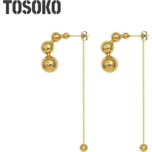 TOSOKO Stainless Steel Jewelry Tassel Earring Geometric Ear Line Splicing Steel Ball Earrings Women Fashion Earrings BSF043