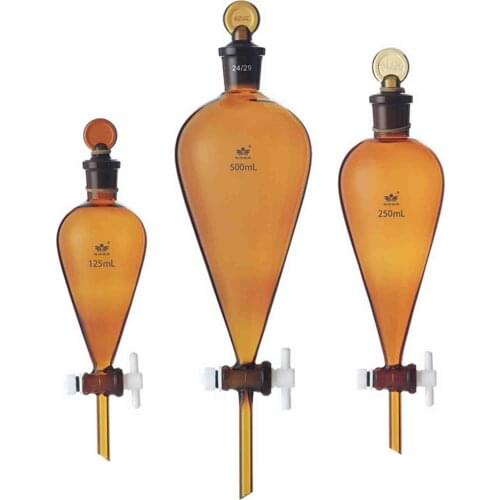 Brown Color 30-1000ml 19/26 24/29 29/32 Joint Borosilicate Glass PTFE Tap Stopcock Chemistry Lab Pear Shaped Separatory Funnel