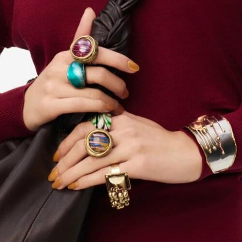 Best Lady 2021 ZA Glass Rings Luxury Irregular Flower Colorful Finger Charm Rings for Women Accessories Jewelry Gifts Wholesale