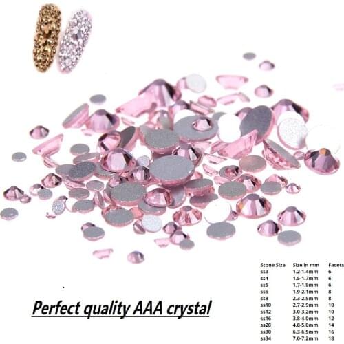 Strass Nail Art Rhinestone Non Hotfix Light Rose ss3-ss34 And Mixed Crystal Nails Stone Decoration 3D Nail Jewelry Supplies