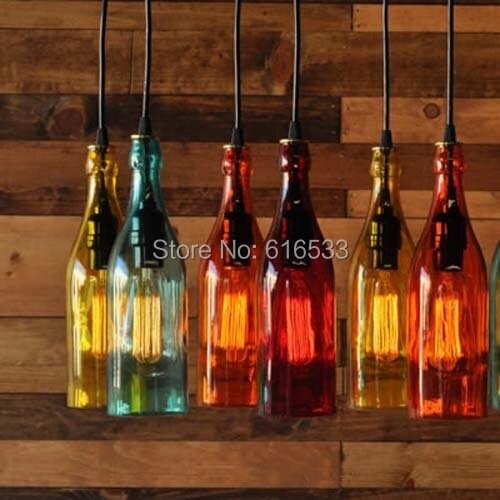 Vintage Loft Industrial American Lustre Glass Winebottle Edison Pendant Lamp Dinning Living Room Modern Home Decor Lighting