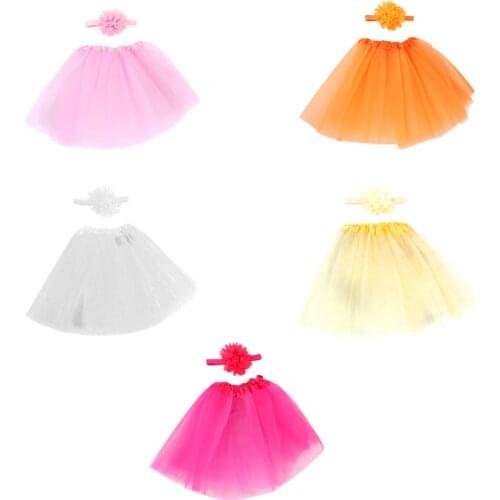 Baby Girl Tulle Tutu Skirt and Flower Headband Set Newborn Photography Props Baby Gift Cute Bubble Skirt Newborn Clothing Suit