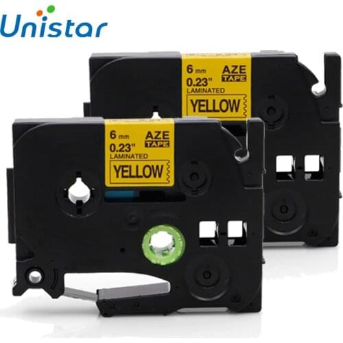 Unistar 2pcs 611 Label Tape 6mm Compatible for Brother Label Tape TZ611 Black on Yellow Label Printer Ribbons TZe-611