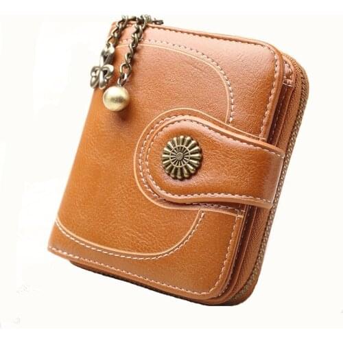 Women Vintage Wallets Greased Leather Flower Ladies Zipper Coin Purse Female Small Clutch Money Bag Credit Card Holder Wallet