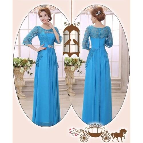 Plus Size Blue 2018 Mother Of The Bride Dresses A-line 3/4 Sleeves Chiffon Lace Wedding Party Dress Mother Dresses For Wedding