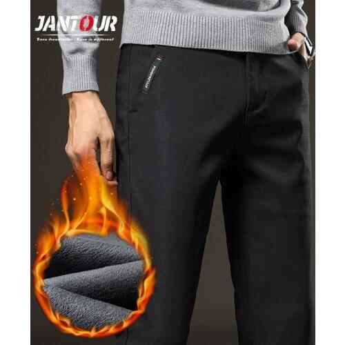Winter Pants For Men 2021 Fashion Fleece Black Trousers 100%Polyester Pants Men Thicken Business Work Pants Erkek Giyim Size 38