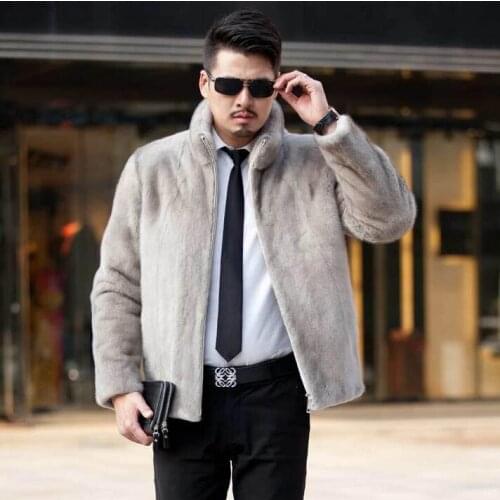 Winter autumn thicken thermal marten fur leather jackets men casual mens cotton-padded coats imitation mink fur outerwear