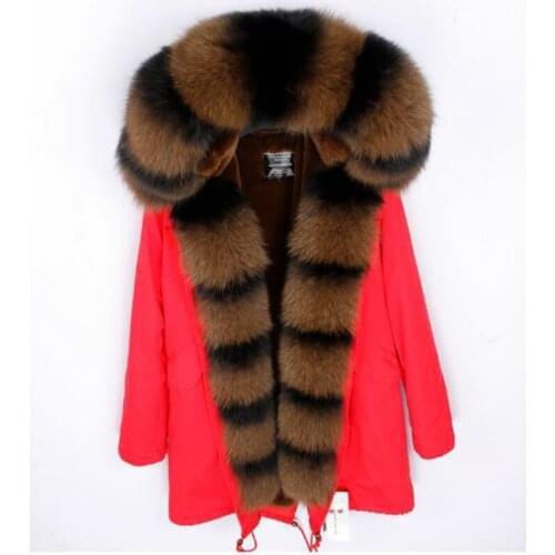 2020 new winter jacket natural large fox fur collar outwear thick warm fox fur collar faux fur Liner long winter jacket