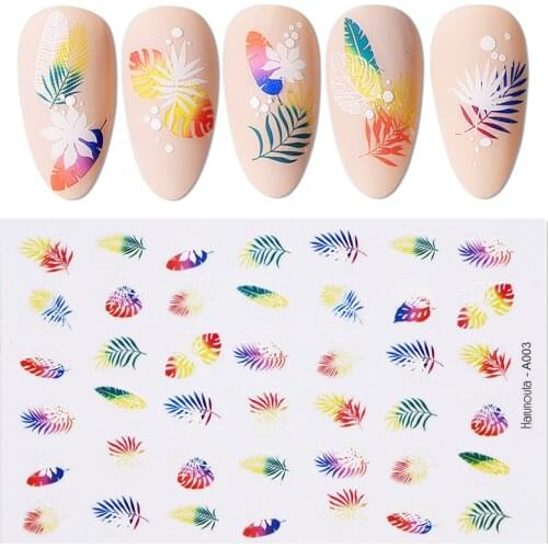 1PC Leaves Flowers Ink Blooming Nail Sticker 3D Geometric Lines Decals Summer DIY Slider For Manicuring Nail Art Watermarks