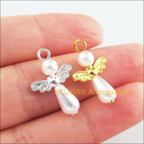 30Pcs Retro Gold Silver Plated White Acrylic Angel Charms Pendants 14x21mm