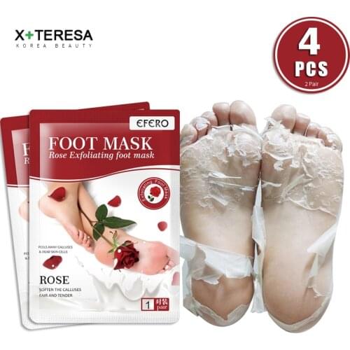 Rose Essence Foot Mask Sock Exfoliating for Legs Heels Foot Peeling Care Remove Dead Skin Pedicure Detoxing Feet Mask 4pcs=2pair