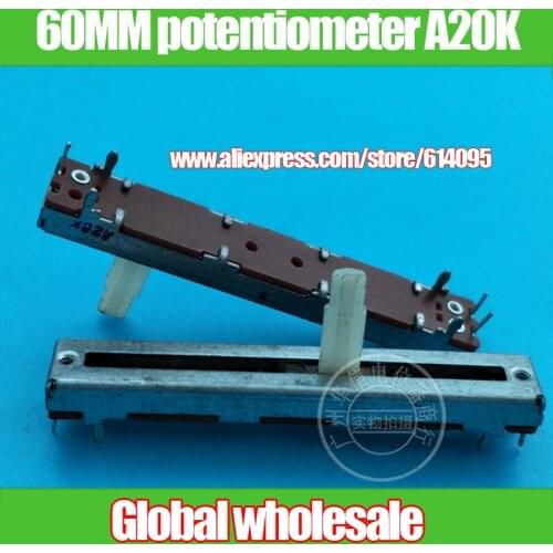 4pcs 60MM straight sliding fader single potentiometer A20K / 1-channel 20KA fader white handle length 15MM