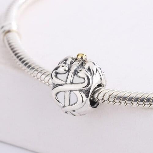 925 Sterling SilverAnimal Twin Snakes Dispatched Charm Bracelet Wrapped Around A Bead Pendant DIY Jewelry Making For Pandora