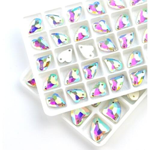 Large/small sewed rhinestone crystal flat peach heart shape 2 holes sewed on stone High quality crystal DIY clothing decoration