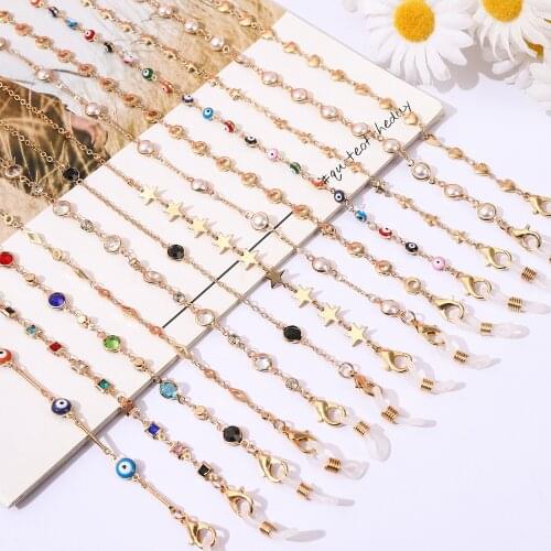 New Fashion Metal Glasses Chain Masks Rope For Women Retro Crystal Pearl Evil Eyes Sunglasses Lanyards Mask Chains Eyewear Cord