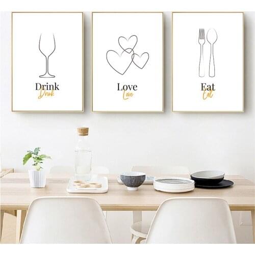 Dining Room Decor Canvas Picture Drink Eat Love Quote Wall Art Kitchen Wall Art Paintings Frameless Poster On The Wall