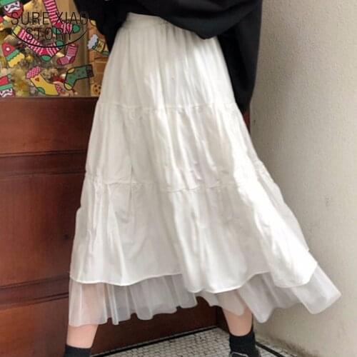 Long Skirts for Womens Skirts Harajuku Korean Style White Black Maxi Skirt for Teenagers High Waist Skirt School Skirts 12819
