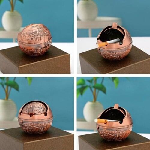 Creative Ashtray with Lid Cigar Cigarettes Ashtray Windproof Metal Ash Tray Home Desktop Decoration