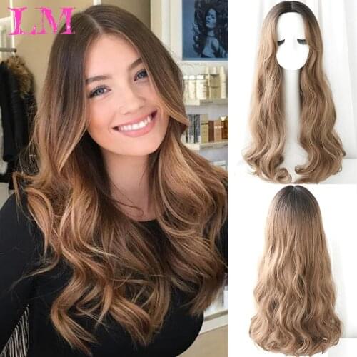 LiangMo Long Ombre Light Ash Brown Blonde Wavy Wig Cosplay Party Daily Synthetic Wig for Women High Density Temperature Fibre