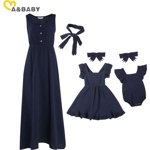 Ma&Baby Summer Family Clothing Matching Outfits Mother Dress Daughter Romper Beach Holiday Family Look DD43