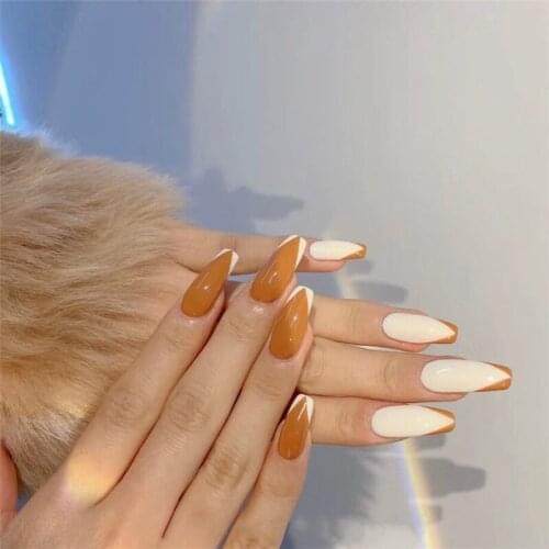 24pcs/Box Press On Nails French Cross Color Heart Bow Coffin False Nails Black White V Wearable Ballerina Full Cover Nail Tips