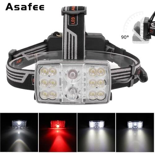 14 LED Night Fishing Headlamp Red Light Outdoor Headlight Waterproof Flash Head Lamp Torch Lantern For Hunting, 18650 Battery