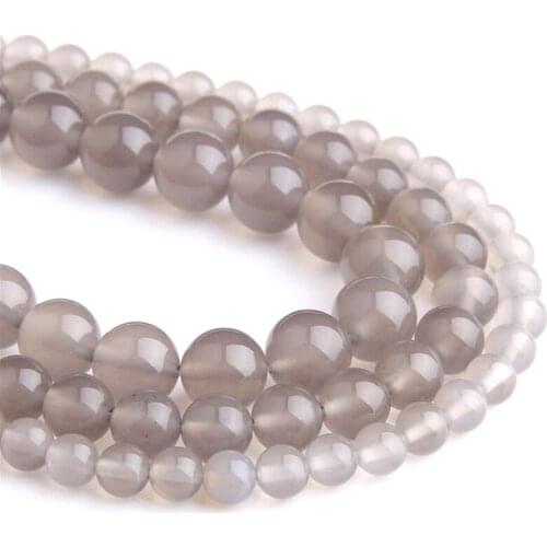 Natural Stone gray agates Beads Round Loose Beads jewelry Making Bracelet Necklace 15" 6/8/10/12mm gray Smooth beads handmade