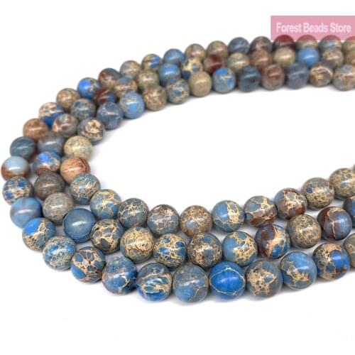 Natural Blue Sea Sediment Turquoise Imperial Jaspers Gemstone Round Beads Diy Bracelet for Jewelry Making 15" Strand 6 8 10MM