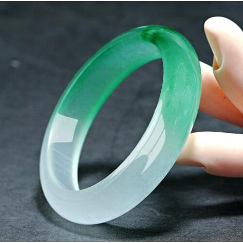 Natural Light Green Hand-carved Wide Jade Bracelet Fashion Boutique Jewelry Men and Women Floating Flower Beauty Bracelet