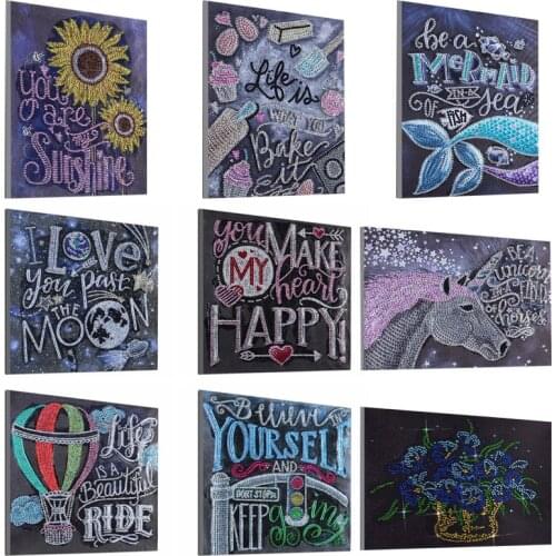 Special Shaped Diamond Painting DIY Blackboard text 5D Partial Drill Cross Stitch Kits Crystal Rhinestone Arts Home Decor