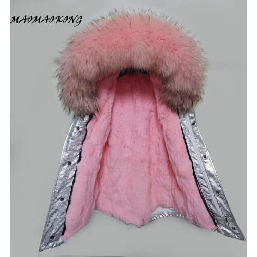 Brand 2017 woman winter coat gold large raccoon fur collar hooded parkas outwear detachable rabbit fur lining winter jacket
