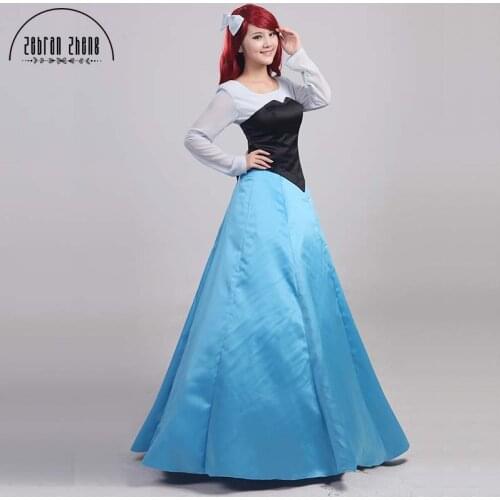 Ariel Blue Dress Princess Cosplay Costume For Women Halloween Costumes Dress Custom Made Free Shipping
