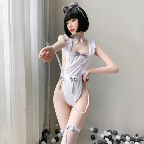 Yhotmeng sexy pajamas for woman sleepwear sloth Lingerie uniform temptation bondage Japanese cosplay maid jumpsuit suit white