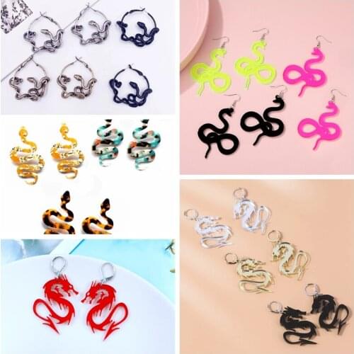 Minar Multiple Neon Color Arcylic Resin Dragon Dangle Drop Earrings for Women Chinese Style Twist Snake Hanging Earring Brincos