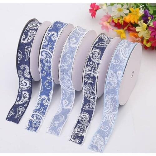 New Craft Supplies Trendy Ribbon 2.5cm Denim Large Waist Pattern Silk Sewing Costume Wedding Decoration Ribbon Gift Packaging