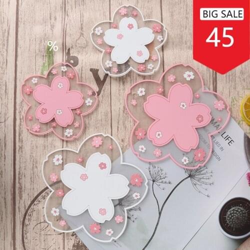 S/M/L Cherry Blossom Heat Insulation Table Mat Anti-skid Cup pads Tea Cup Milk Mug Coffee Cup Coaster Kitchen Accessories