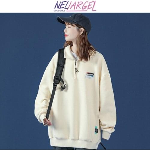 NELLARGEL Women Zip Up Harajuku Solid Y2k Hoodies 2021 Female Vintage Streetwear Oversized Hoodie Girl Korean Fashion Pullovers