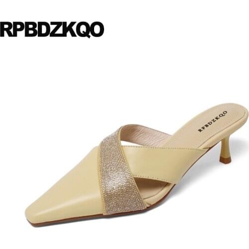 Luxury Shoes Women Designer Mules Diamond Rhinestone Jewel Stiletto Sandals 2021 Crystal Slippers Pumps Yellow High Heels Slides