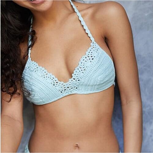 Handmade Crochet Bikini Swimwear fanshaped Tops Sexy Crocheted Classic Swimsuit Crop Top