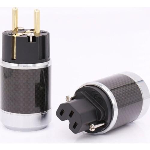 High Quality Carbon Fiber Gold Plated EU Schuko Power Plug Connector HIFI European Power Connector