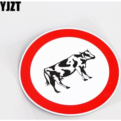 YJZT 13CM*13CM Cartoon Fun Warning Mark Cow Pattern Car Sticker Decal PVC Waterproof 13-0803