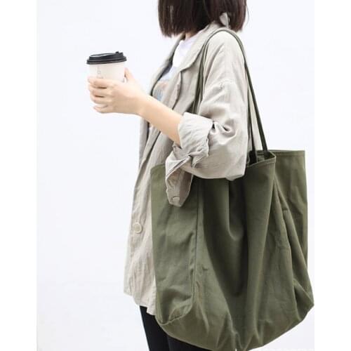 Womens Large Capacity Canvas Handbag Commuter Shopping Bag Korean Solid Color Tote Bags Lazy Wind Handbags