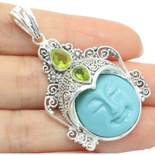 53x24mm European Design 11g Goddess White Face Created Blue Topaz Garnet Peridot For Women Silver Pendant Eye Catching