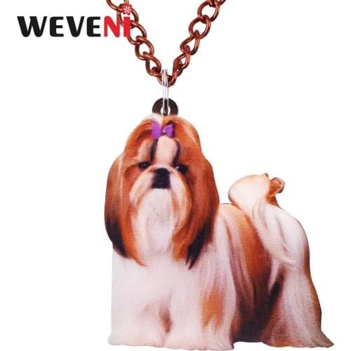 WEVENI Acrylic Anime Sweet Chinese Shih Tzu Dog Necklace Pendant Chain Choker Animal Jewelry For Women Girls Bijoux Hot Gifts