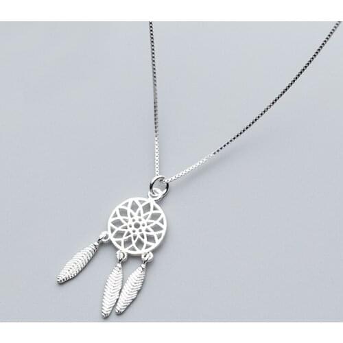 MloveAcc 100% 925 Sterling Silver Dream Catcher Dreamcatcher Pendant Necklace for Women Solid Sterling Silver Jewelry